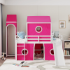 Full Size Loft Bed with Slide Pink Tent and Tower - Pink (OLD SKU:WF298771AAH)