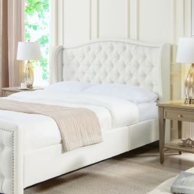 Fontana Wingback Upholstered Platform Bed Frame, Queen, Antique White Polyester