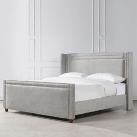 Elle Wingback Upholstered King Bed, Silver Grey Polyester