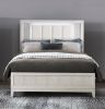 Antique White Finish Queen Bed with LED Headboard Upholstered Cushion Modern Bedroom Furniture 1pc, Reeded Fronts