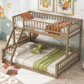 Twin XL over Queen Bunk Bed with Ladder and Guardrails, Walnut