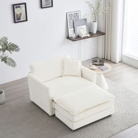 Modern Accent Chair with Ottoman, Living Room Club Chair Chenille Upholstered Armchair , Reading Chair for Bedroom, White