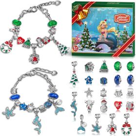 Advent Calendar 2024 Girls Mermaid Bracelet Making Kit, 24 Days Christmas Countdown Calendar with 2pcs DIY Charm Bracelets Kits