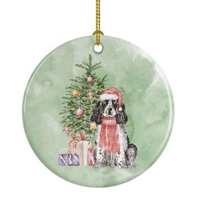 Cocker Spaniel English Black Parti Christmas Presents and Tree Ceramic Ornament Christmas Tree Hanging Decorations for Home Christmas Holiday, Party