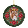 Yorkshire Terrier #2 Poinsetta Wreath Ceramic Ornament Christmas Tree Hanging Decorations for Home Christmas Holiday, Party, Gift, 3 in, Multicolor