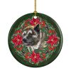 American Akita Poinsetta Wreath Ceramic Ornament Christmas Tree Hanging Decorations for Home Christmas Holiday, Party, Gift, 3 in, Multicolor