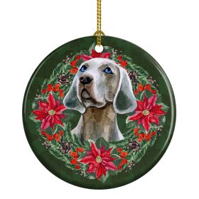 Weimaraner Poinsetta Wreath Ceramic Ornament Christmas Tree Hanging Decorations for Home Christmas Holiday, Party, Gift, 3 in, Multicolor