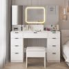 Large Vanity Table Set with 3 Opening Mirrors and LED Lights, Vanity Table with Full Storage Behind Mirror