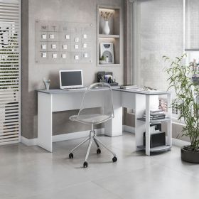 Modern L-Shaped Desk with Side Shelves, Grey