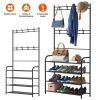 Entryway Coat Hat Rack Shoe Storage Shelf 4 Tier Shoe Rack Freestanding Hall Tree Garment Hanger Stand Clothes Shoe Organizer Combo