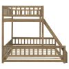 Twin XL over Queen Bunk Bed with Ladder and Guardrails, Walnut