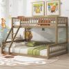 Twin XL over Queen Bunk Bed with Ladder and Guardrails, Walnut