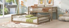 Twin XL over Queen Bunk Bed with Ladder and Guardrails, Walnut