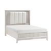 Antique White Finish Queen Bed with LED Headboard Upholstered Cushion Modern Bedroom Furniture 1pc, Reeded Fronts