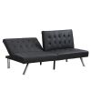 WOOD FRAME, STAINLESS LEG, FUTON, SOFA BED BLACK PVC