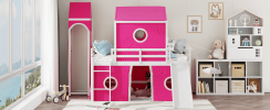 Full Size Loft Bed with Slide Pink Tent and Tower - Pink (OLD SKU:WF298771AAH)