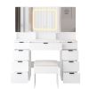 Large Vanity Table Set with 3 Opening Mirrors and LED Lights, Vanity Table with Full Storage Behind Mirror