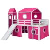 Full Size Loft Bed with Slide Pink Tent and Tower - Pink (OLD SKU:WF298771AAH)