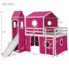 Full Size Loft Bed with Slide Pink Tent and Tower - Pink (OLD SKU:WF298771AAH)