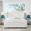 Fontana Wingback Upholstered Platform Bed Frame, Queen, Antique White Polyester