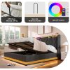 King size Upholstered bed, 360 surround LED function, Buttons/Apps/Remote Control, hydraulic storage bed with USB Type-C charging, Gray