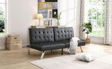 WOOD FRAME, STAINLESS LEG, FUTON, SOFA BED BLACK PVC