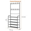 Entryway Coat Hat Rack Shoe Storage Shelf 5 Tier Shoe Rack Freestanding Hall Tree Garment Hanger Stand Clothes Shoe Organizer Combo