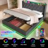 King size Upholstered bed, 360 surround LED function, Buttons/Apps/Remote Control, hydraulic storage bed with USB Type-C charging, Gray