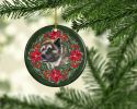 American Akita Poinsetta Wreath Ceramic Ornament Christmas Tree Hanging Decorations for Home Christmas Holiday, Party, Gift, 3 in, Multicolor