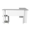 Modern L-Shaped Desk with Side Shelves, Grey