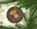 Italian Greyhound Poinsetta Wreath Ceramic Ornament Christmas Tree Hanging Decorations for Home Christmas Holiday, Party, Gift, 3 in, Multicolor