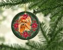 Yorkshire Terrier Poinsetta Wreath Ceramic Ornament Christmas Tree Hanging Decorations for Home Christmas Holiday, Party, Gift, 3 in, Multicolor