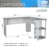 Modern L-Shaped Desk with Side Shelves, Grey