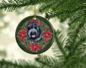 Black Russian Terrier Poinsetta Wreath Ceramic Ornament Christmas Tree Hanging Decorations for Home Christmas Holiday, Party, Gift, 3 in, Multicolor