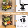 5 Tier Fruit Basket for Kitchen Organizers and Storage, Stackable Metal Wire Basket Stand Cart with Wheels for Fruit Vegetable