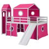 Full Size Loft Bed with Slide Pink Tent and Tower - Pink (OLD SKU:WF298771AAH)