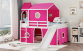 Full Size Loft Bed with Slide Pink Tent and Tower - Pink (OLD SKU:WF298771AAH)