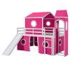 Full Size Loft Bed with Slide Pink Tent and Tower - Pink (OLD SKU:WF298771AAH)