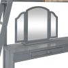 Full Wooden Loft Bed with U-shaped Desk,Storage Compartments and Tri-fold Mirror, Gray