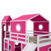 Full Size Loft Bed with Slide Pink Tent and Tower - Pink (OLD SKU:WF298771AAH)