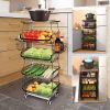 5 Tier Fruit Basket for Kitchen Organizers and Storage, Stackable Metal Wire Basket Stand Cart with Wheels for Fruit Vegetable