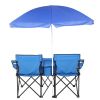 Portable Outdoor 2-Seat Folding Chair with Removable Sun Umbrella Blue