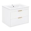 24" floating wall mounted bathroom vanity with white ceramic sink and drawer storage