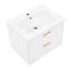 24" floating wall mounted bathroom vanity with white ceramic sink and drawer storage