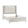 Antique White Finish Queen Bed with LED Headboard Upholstered Cushion Modern Bedroom Furniture 1pc, Reeded Fronts