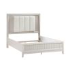 Antique White Finish Queen Bed with LED Headboard Upholstered Cushion Modern Bedroom Furniture 1pc, Reeded Fronts