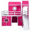 Full Size Loft Bed with Slide Pink Tent and Tower - Pink (OLD SKU:WF298771AAH)