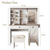 Farmhouse Makeup Vanity Desk with Sliding Mirror and Lights and Hairdryer holder and charging socket Multilayer storage Shelves