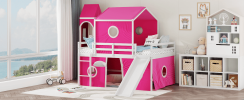 Full Size Loft Bed with Slide Pink Tent and Tower - Pink (OLD SKU:WF298771AAH)