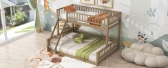 Twin XL over Queen Bunk Bed with Ladder and Guardrails, Walnut